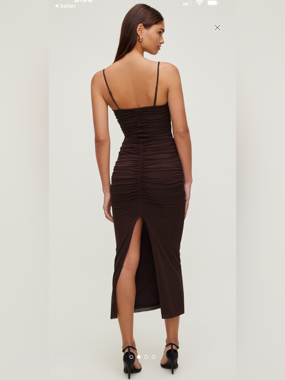NWT Dynamite Ruched Spaghetti-Strap Midi Dress in Dark Brown - Picture 2 of 7